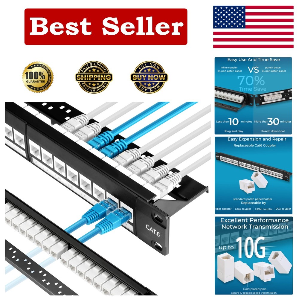 Removable Back Bar 24 Port Cat6 Patch Panel - Fast, Reliable 10G Connection