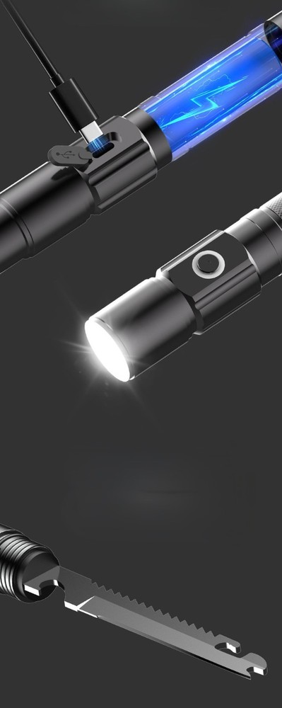 121CM Hiking Pole with Strong Flashlight, Foldable with Tactical Knife