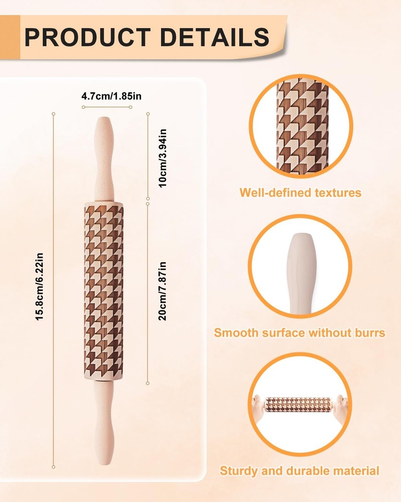 Clay Modeling Pattern Rollers Kit, Wooden Polymer Clay Texture Roller for Pot...