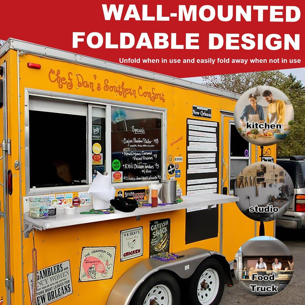 Folding Concession Shelf 48" x 12", Drop Down Concession Serving Window
