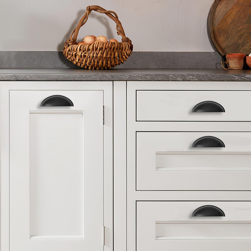 "3"" Drawer Pulls Matte Black Cabinet Handles Cup Pulls Hardware 10 Pack"