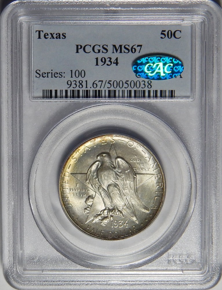 1934 PCGS/CAC MS67 TEXAS COMMEMORATIVE HALF DOLLAR