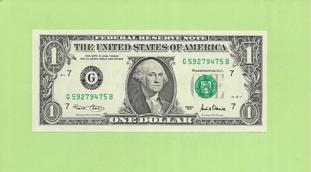 2001 ..UNCIRC $1  G 5927 9475 B  .... 2001  $1  G-B       NICE NOTE        FRN
