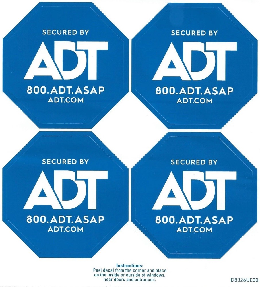 4 Count A D T Security Alarm System Window Stickers/Decals