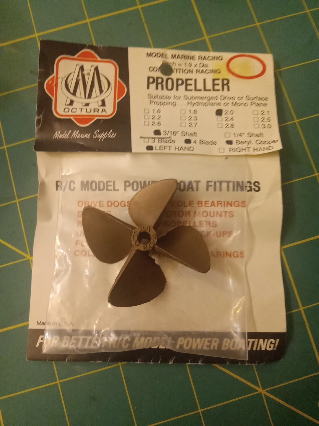 🏁 OCTURA 2.0 B.C. COMPETITION RACING 4-BLADE PROPELLER. 3/16" SHAFT. 52mm.