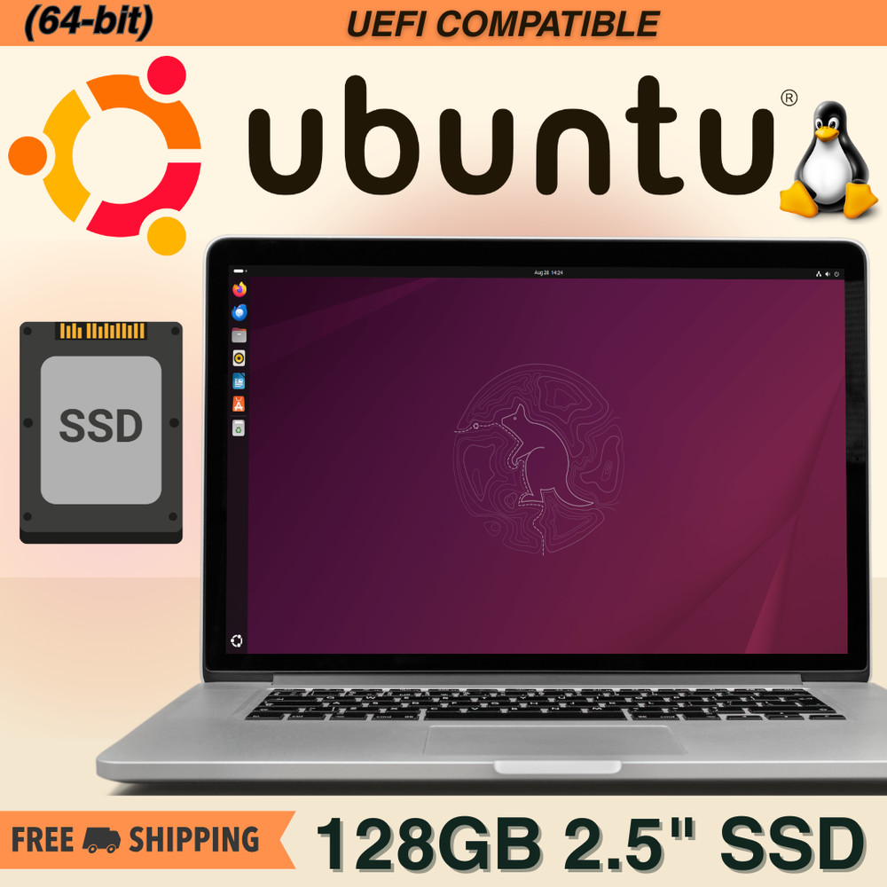 Ubuntu Linux 128GB SSD 2.5" Latest Version Installed (UEFI) Solid State Drive