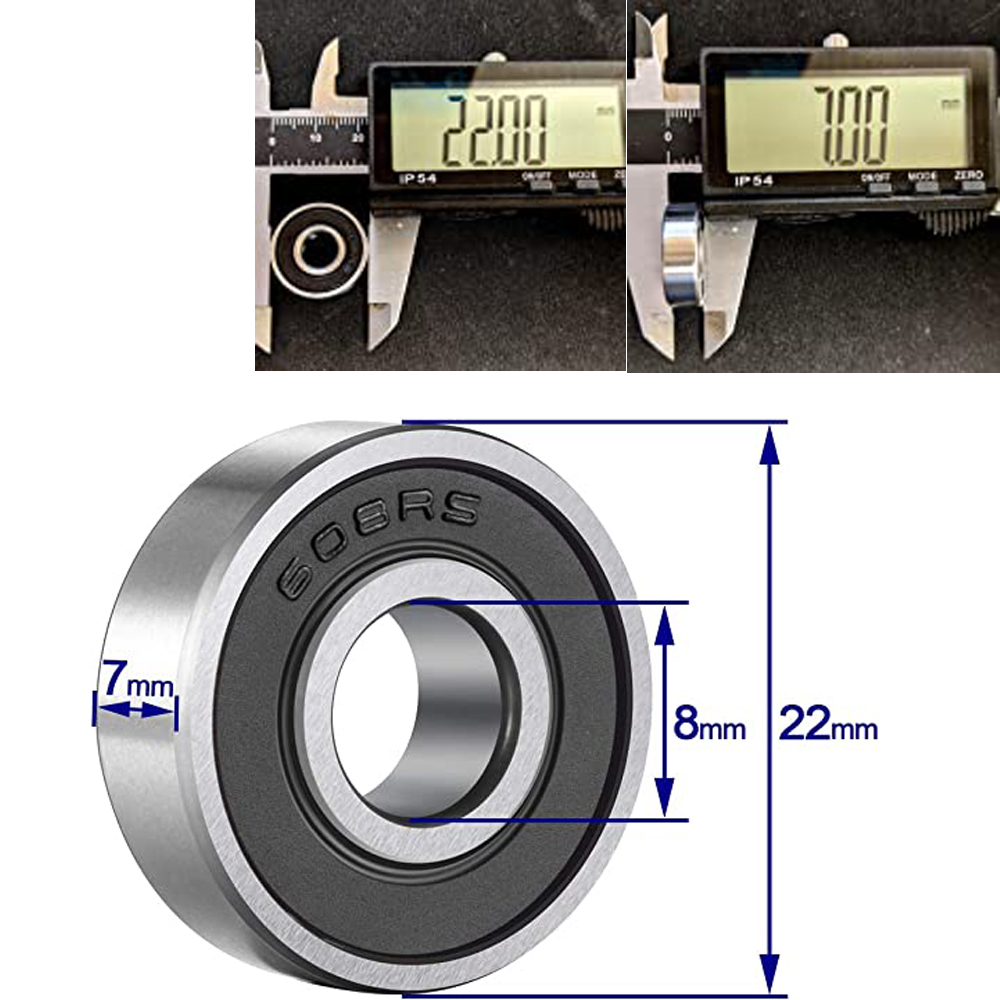 608-2RS Ball Bearing 8x22x7 Two Rubber Sealed Chrome Skateboard 608RS (20pcs)