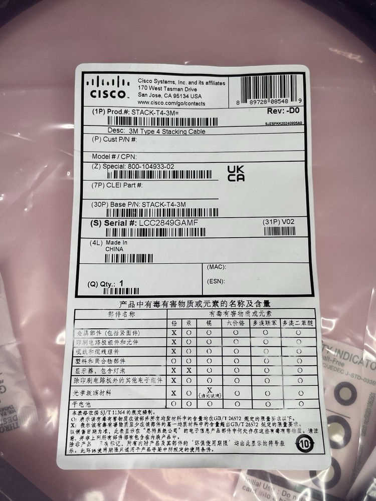 Cisco C9200 3M Type 4 Stacking Cable STACK-T4-3M