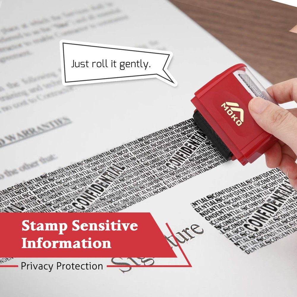 MoKo Identity Theft Protection Stamp Roller, Refillable Self 1 Pack, Red