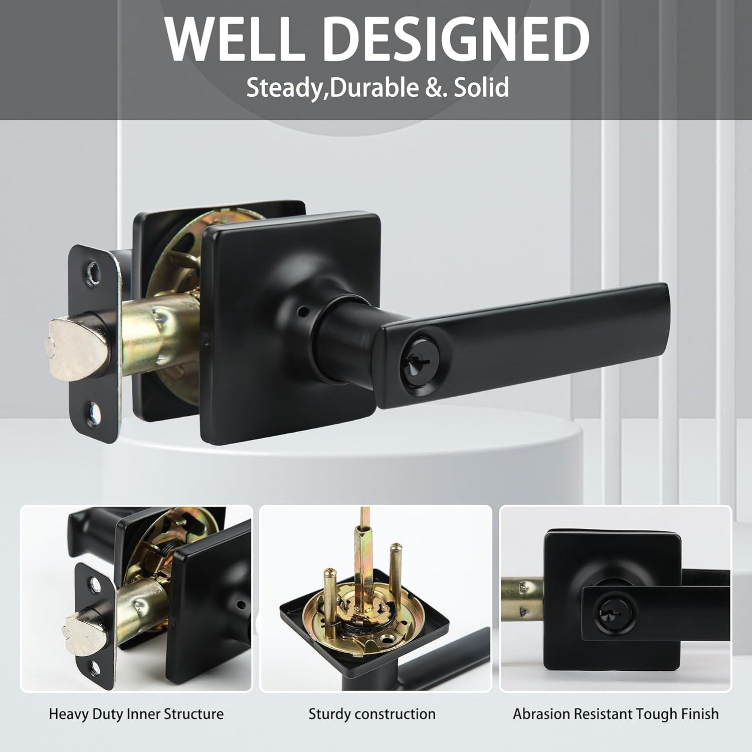 Entrance Door Handle Entry Lever Reversible for Right & Left Side,Black,2Pcak