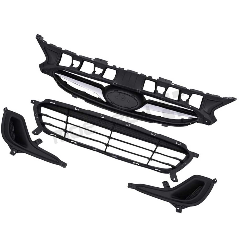 Front Bumper Upper Lower Grille Fog Bezel for 2014 2015 2016 2017 Hyundai Accent
