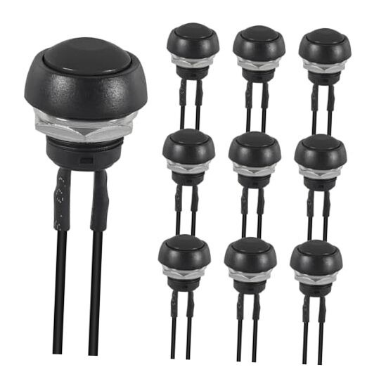10PCS 12mm Momentary Push Button Switch Mini Round Switch Waterproof 1A Black
