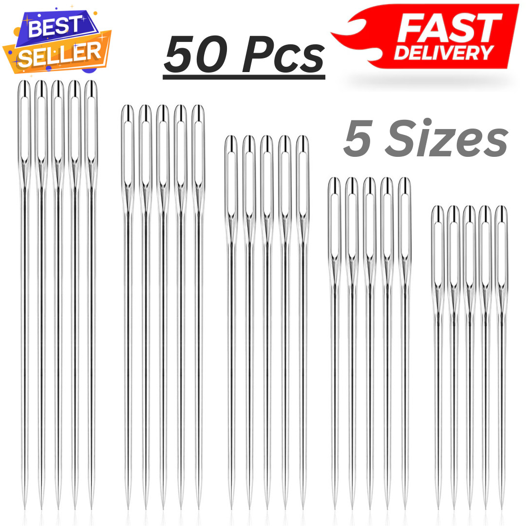 50 Pcs Sewing Needles Large Eye Hand Sewing, 5 Sizes Embroidery...