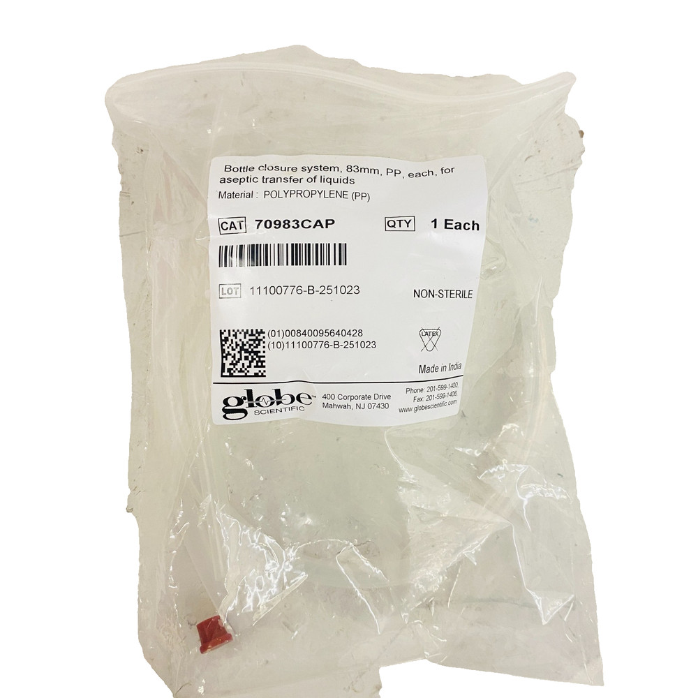 Globe Scientific 70983CAP 83mm PP Bottle Closure System Aseptic Transfer