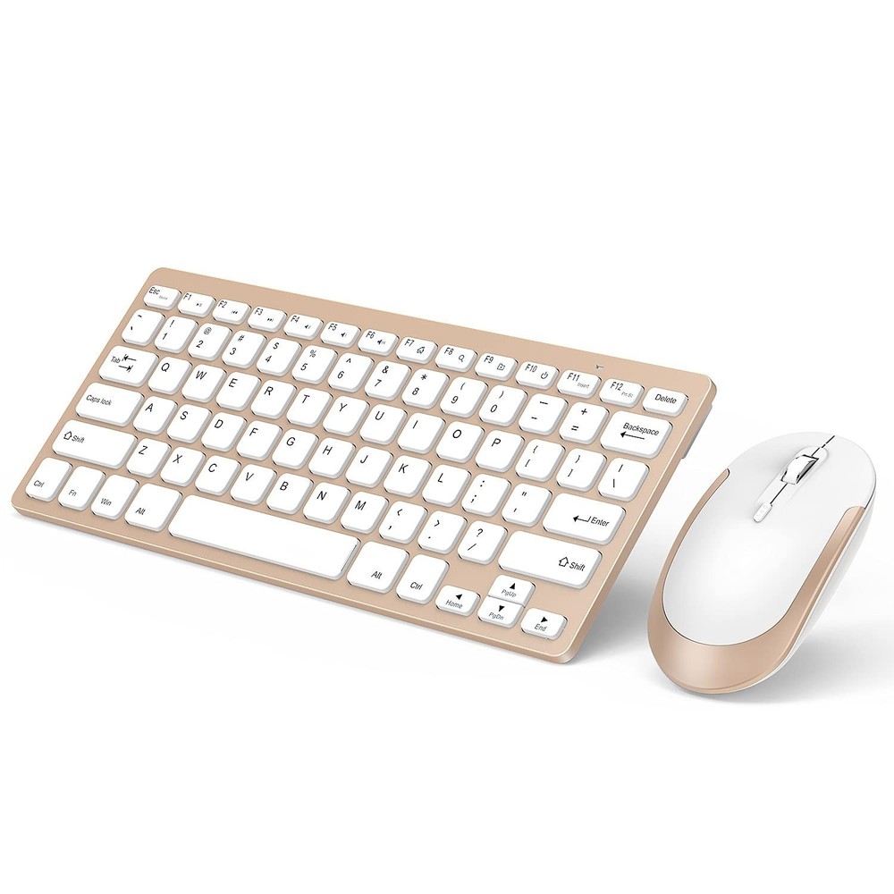Wireless Keyboard and Mouse Combo – White & Gold | Compact, Stylish, USB Plug &
