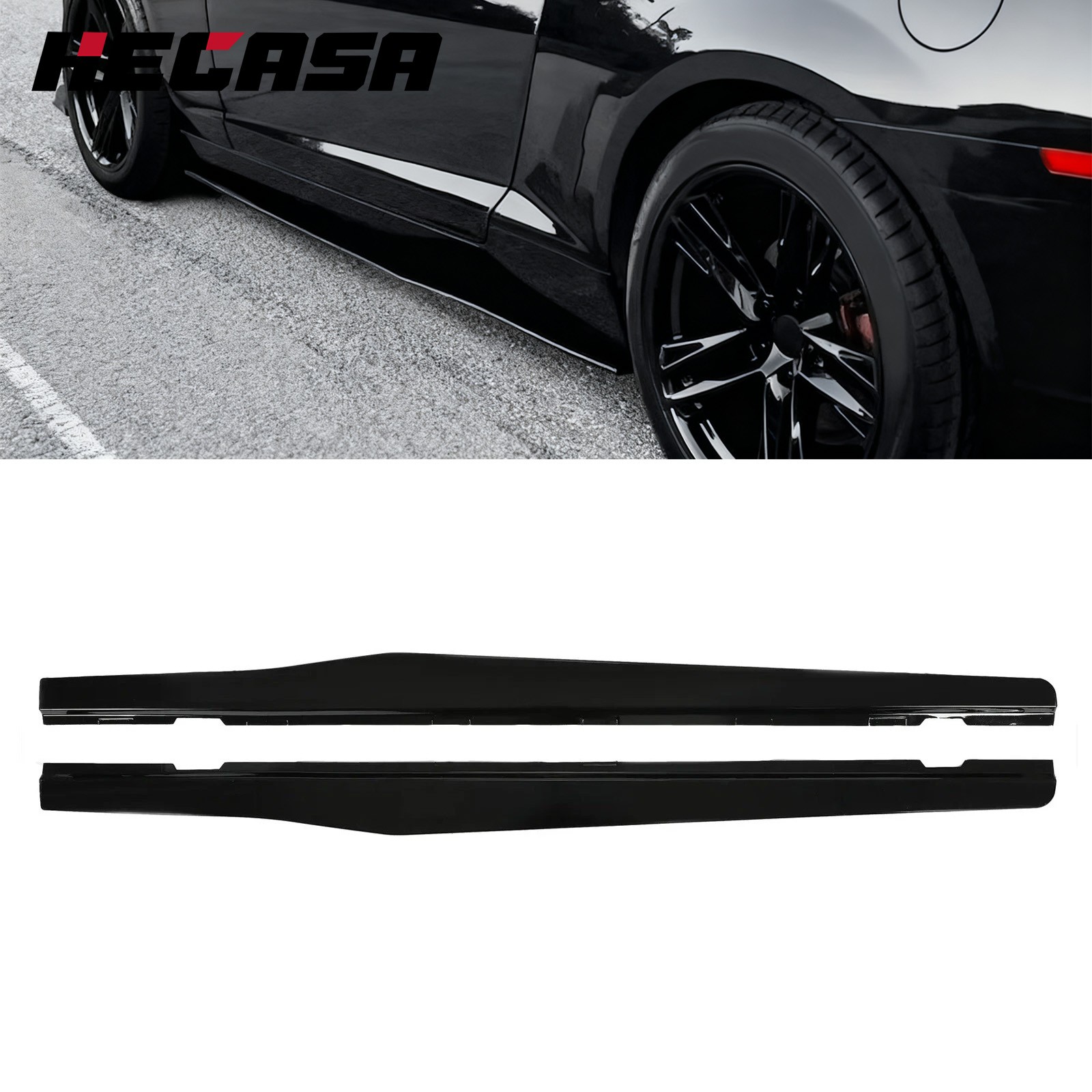 Side Skirts Extension For 2010-15 Chevy Camaro SS LS LT Gloss Black Rocker Panel