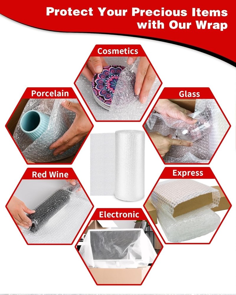 Versatile 3/16" x 15" Bubble Cushion Wrap Rolls - 72ft with Perforated Design