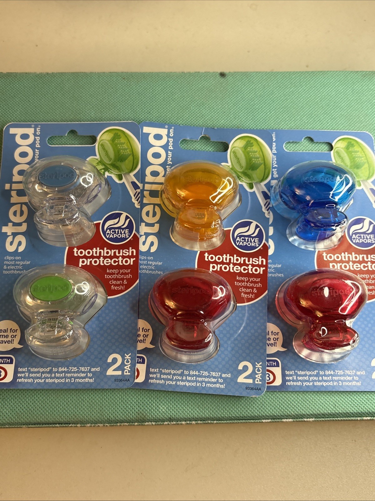 Steripod Clip-On Toothbrush Protector, 2 Count (EXP 8/25) Assorted Colors