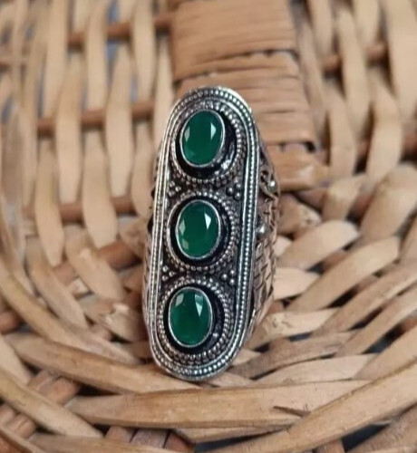 Emerald Gemstone Ring 925 Sterling Silver Handmade Statement Jewelry Ring