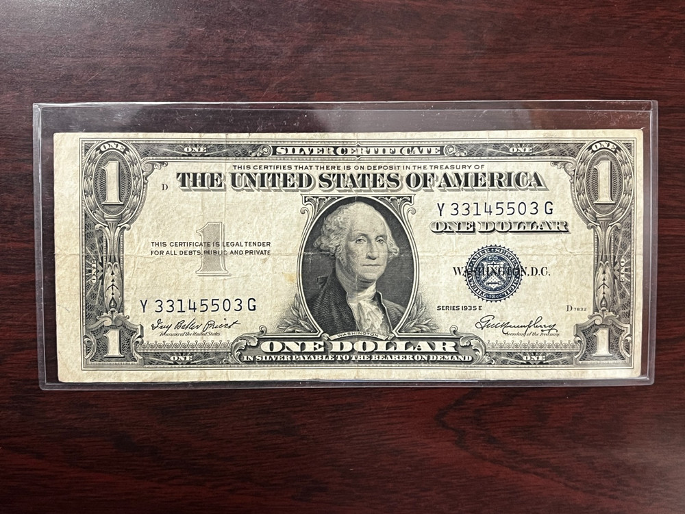 1935-E $1 ONE DOLLAR SILVER CERTIFICATE NOTE “PRINT OFFSET ERROR”