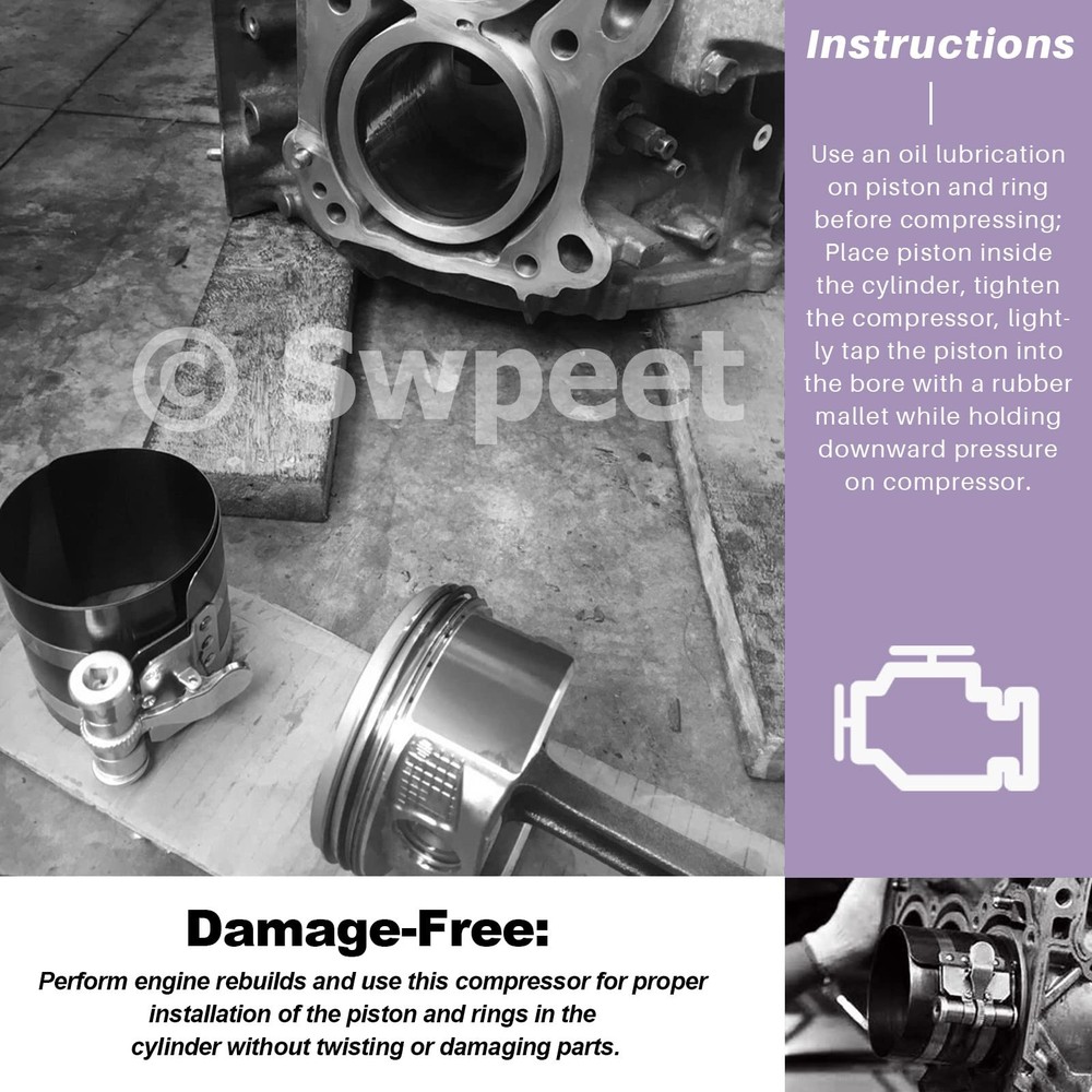 Swpeet 8Pcs 3" 4" 6" Piston Ring Compressor and Adjustable Piston Installatio...