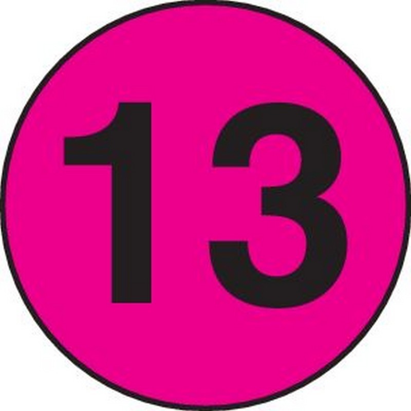 1" Diameter number 13 circle labels (500 per Roll)