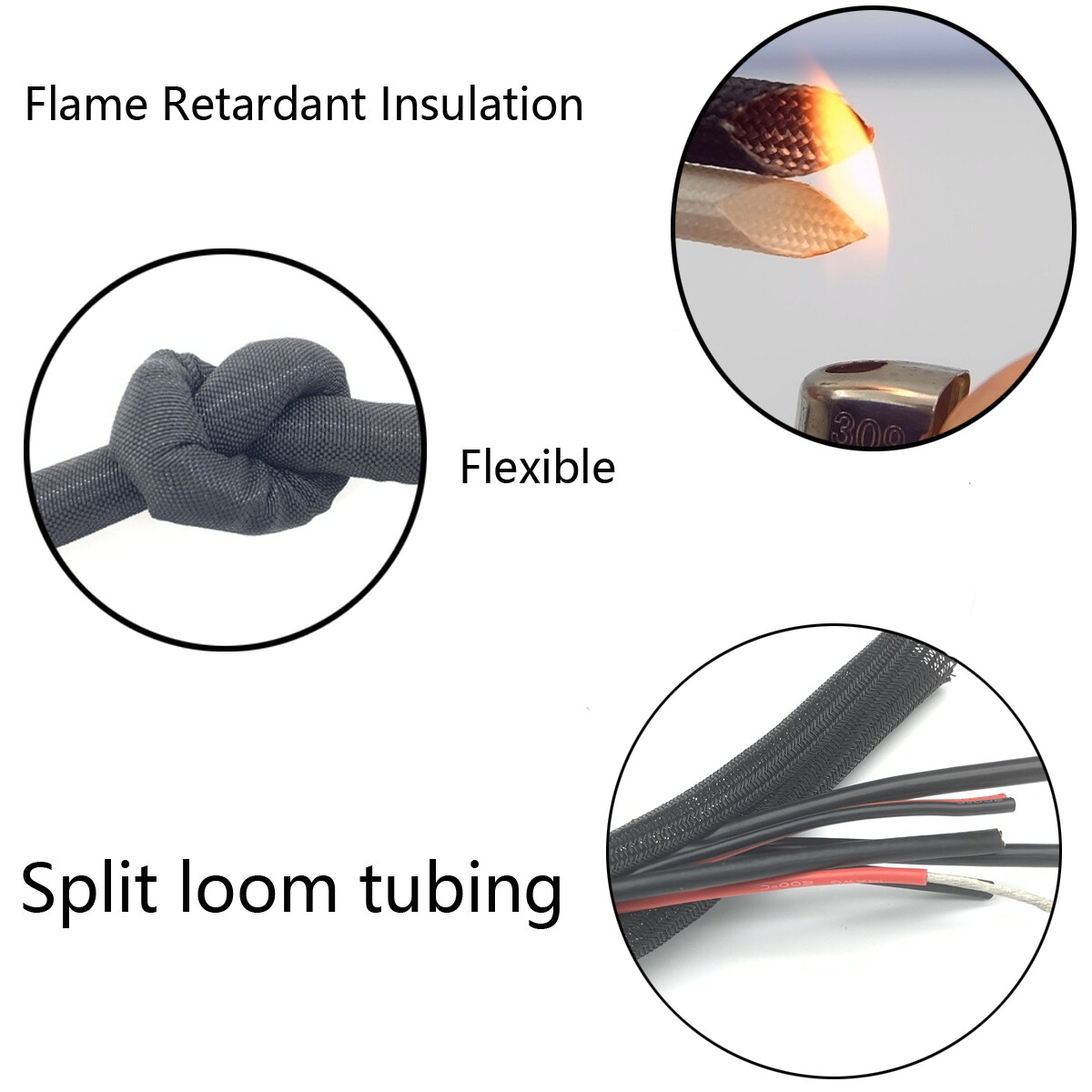 Split Braided Cable Sleeve Cord Manage Self-Wrap Wire Loom Tubing 3'&25'Length