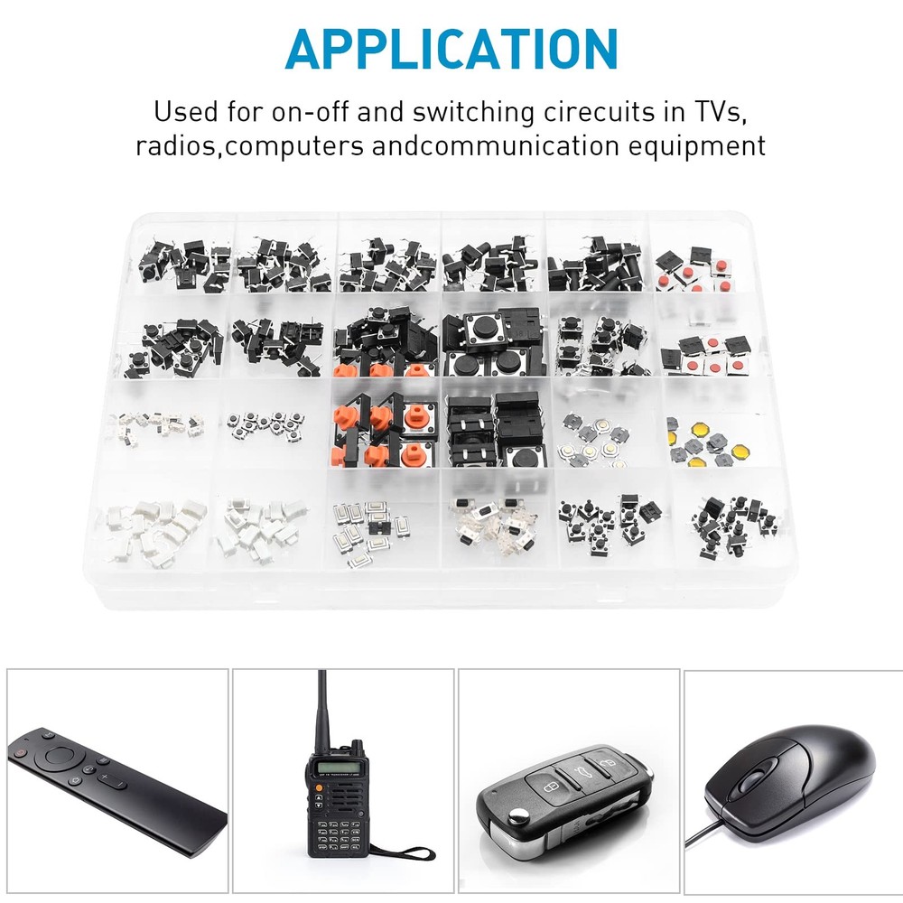 QTEATAK 240 Pcs 24 Value Micro Momentary Tactile Push Button Switch black