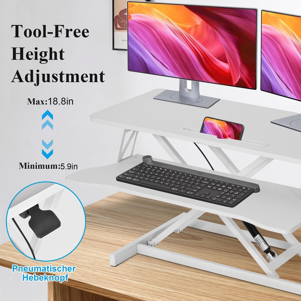 37" Height Adjustable Home Office Desk Converter Computer Desk Riser