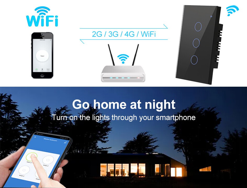 Tuya WIFI Smart Wall Light Touch Glass Panel Switch App Voice Control