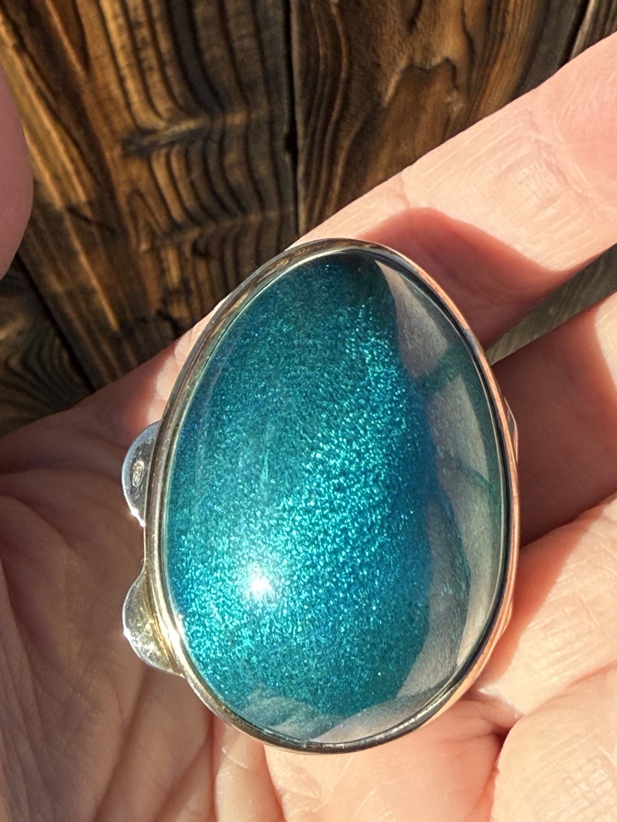 Antique Hallmarked Turquoise Enameled Sterling Silver Egg Trinket Box