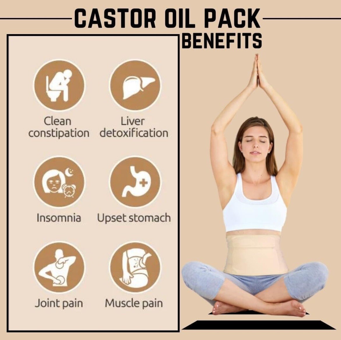 (2 Pack) Castor Oil Pack Kits, Reusable Organic Castor Oil Packs Cotton Wraps