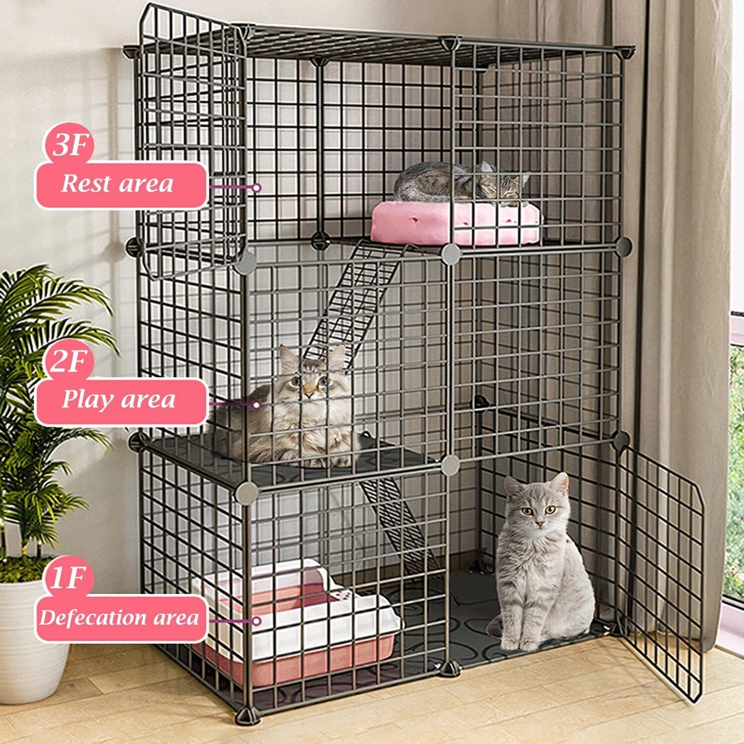 Cat Cage with Storage Cube DIY Indoor Catio Cat Enclosures Metal Cat Playpen