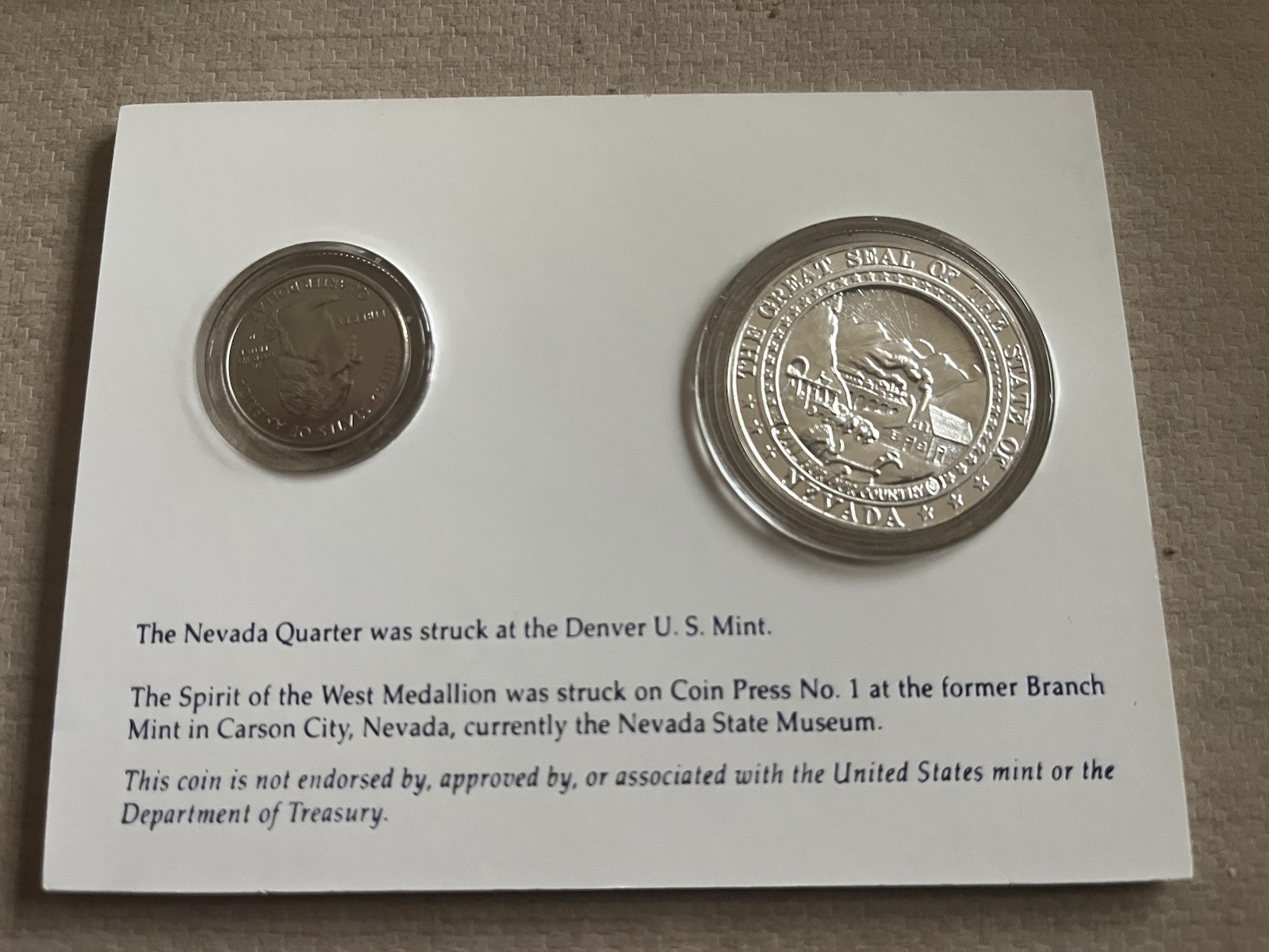 2006 Nevada Commemorative Silver Medal And Nevada Quarter