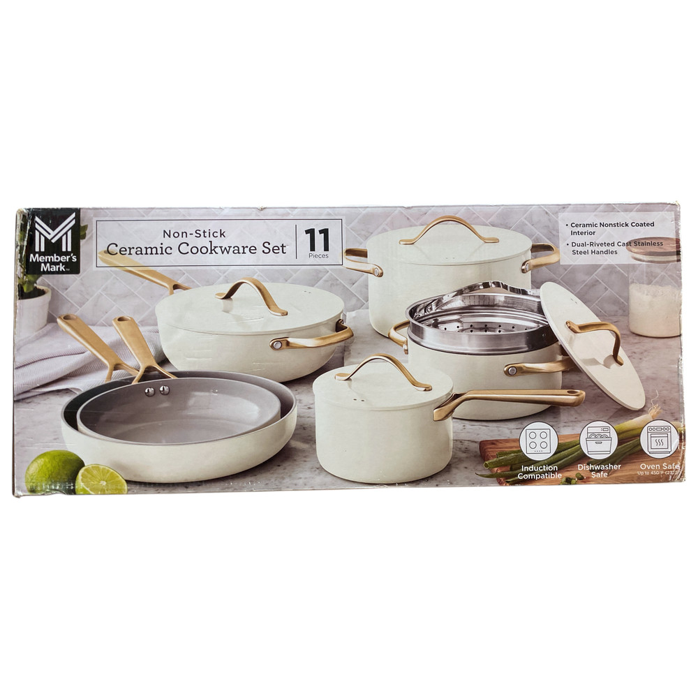 *Distressed Package* Member's Mark 11-Piece Modern Ceramic Cookware Set, Cream
