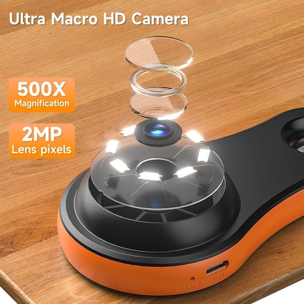 Digital Microscope Handheld 2.0 inch IPS Color Screen,Portable Orange