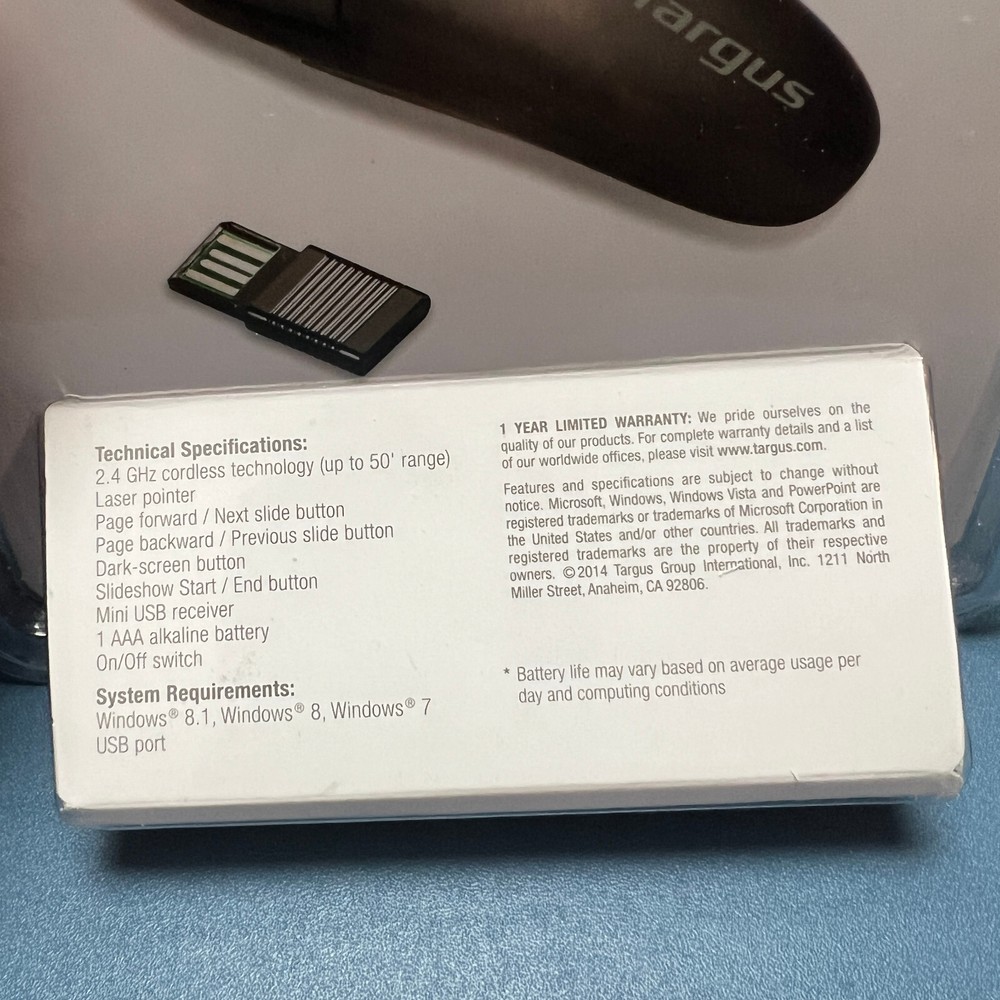 Targus AMP16US Wireless Presenter with Laser Pointer 50ft Range New In Package