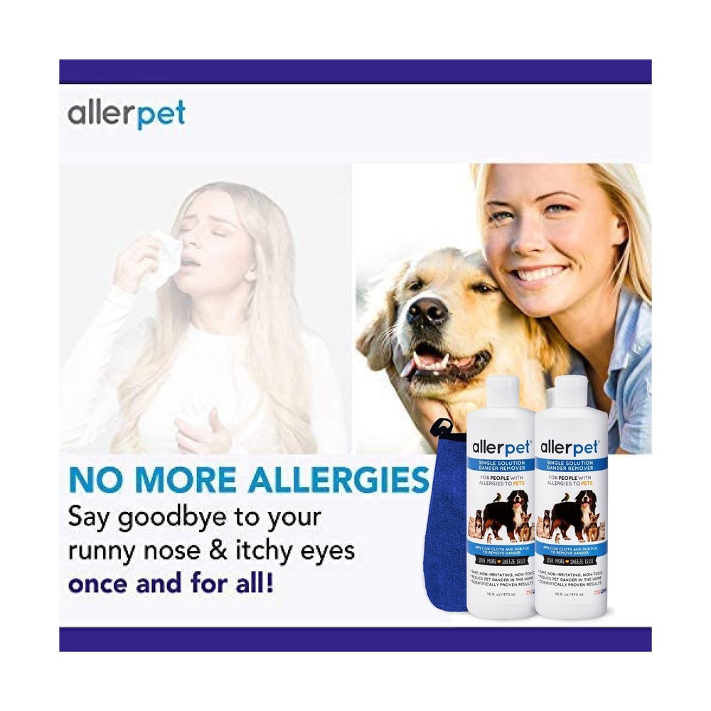 Allerpet Single Solution 16 fl oz Bottle Dander Remover for Pets (2 Pack) - R...