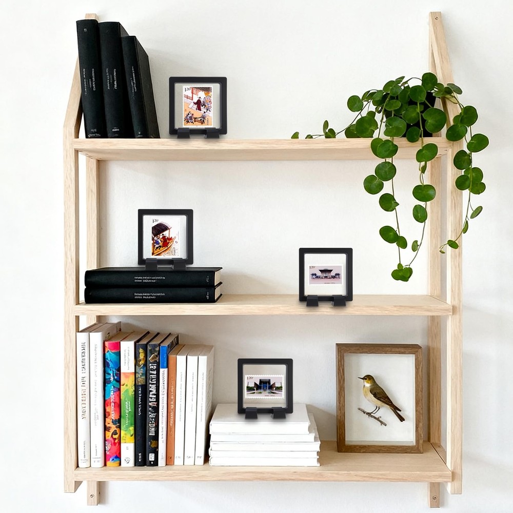 6 Pcs 2.75 Inch Stamp Display Case, 3D Floating Frame Case for Black