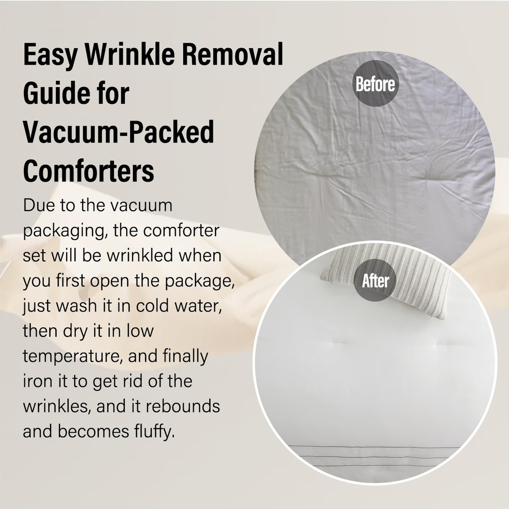 Finlonte King Comforter Set, 100% Cotton Comforter Bedding Set, Fluffy Solid ...