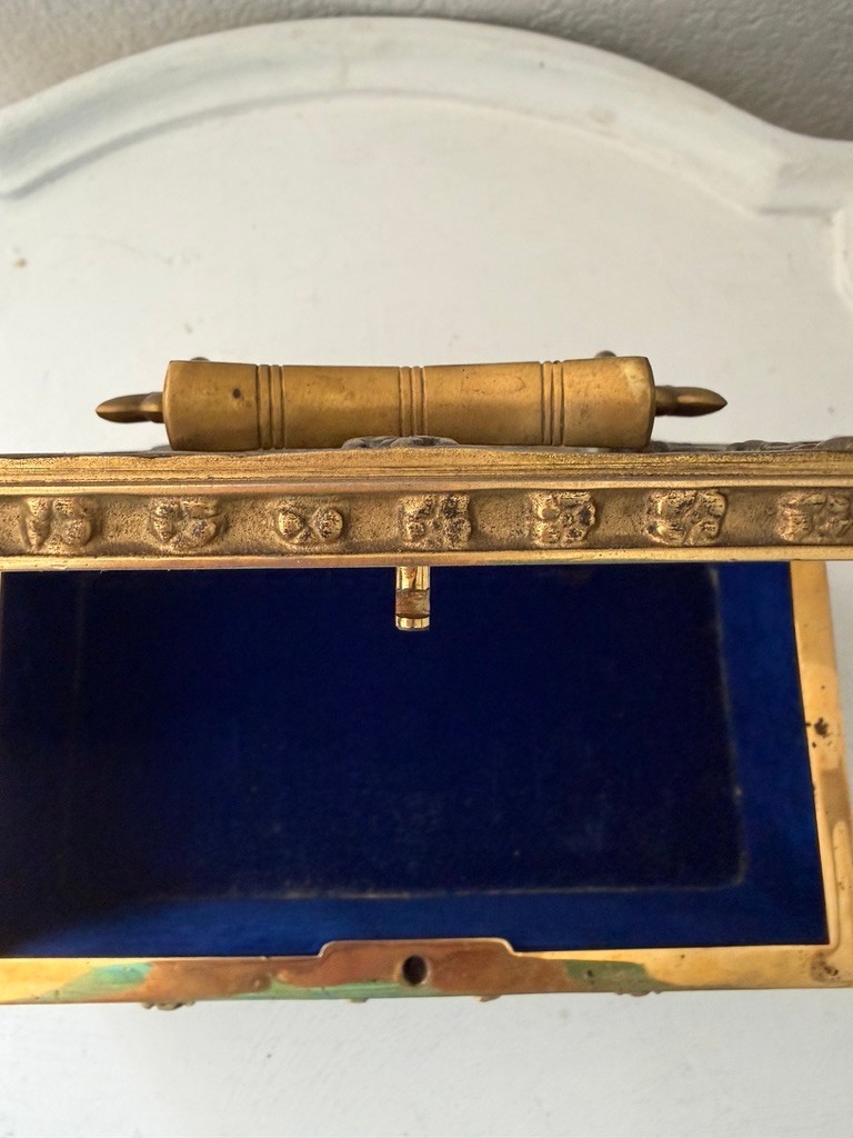 German Gothic Revival Silvered & Gilt Bronze Casket – Medieval Figural Relief –