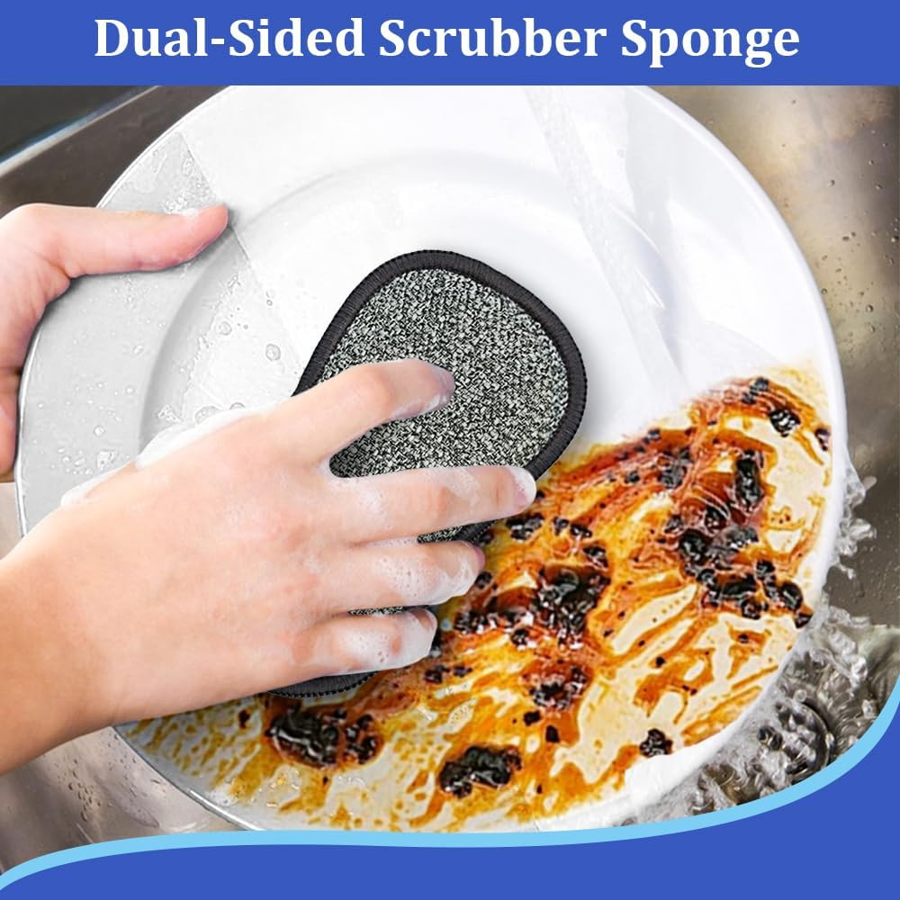 Dish Sponges Kitchen, 12 Pack Multi-Purpose Microfiber Scrub Sponge - Dual-Sided