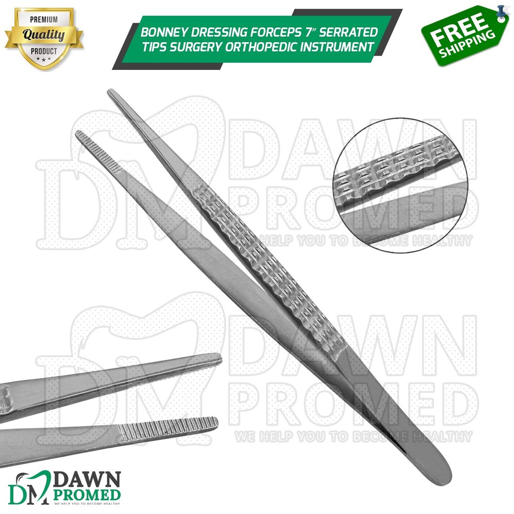 Bonney Dressing Forceps 7″ Serrated Tips General Surgery Orthopedic Instruments