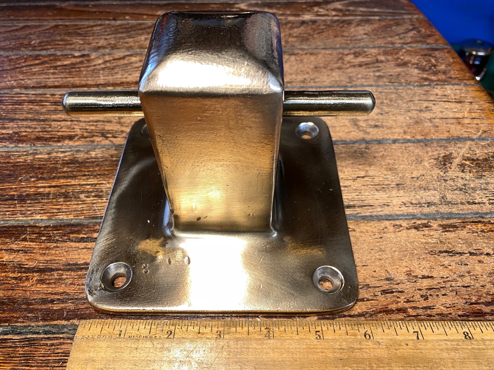 VINTAGE PERKO POLISHED BRONZE MOORING BITT, SAMPSON POST/BOLLARD, CLEAT 6" BASE