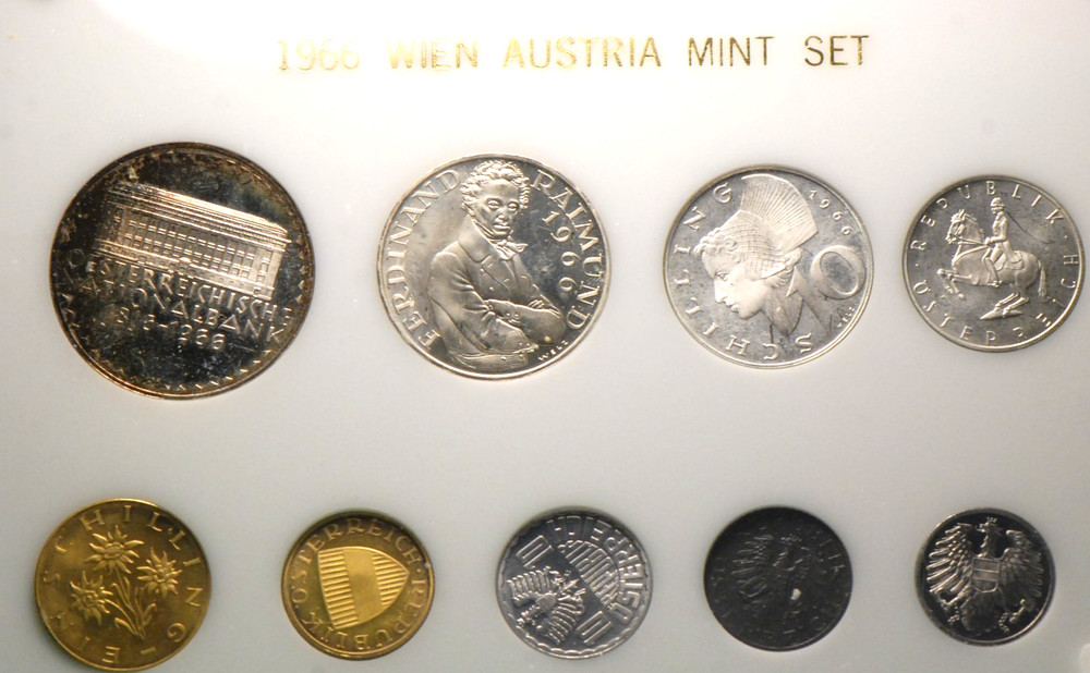 Austria, 1966 (9 Coins) Proof Set, PS7, Proof Set, 7-16