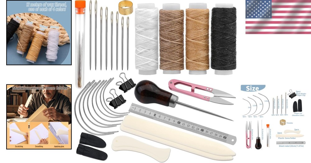 Complete Bookbinding Supplies Set - 33 Pieces with Awl, Thread & Folder Tools