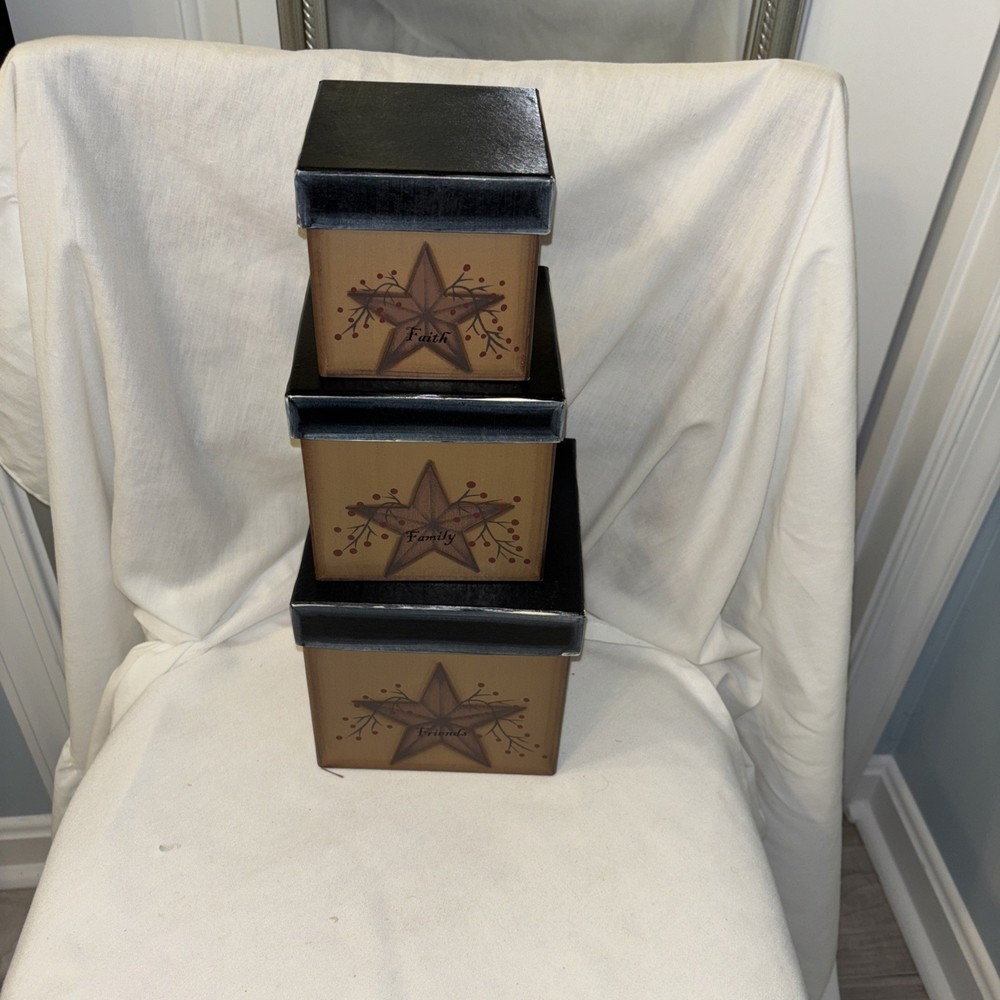 Americana Star Stackable Gift Boxes Cardboard Set (3) Multicolor Preowned