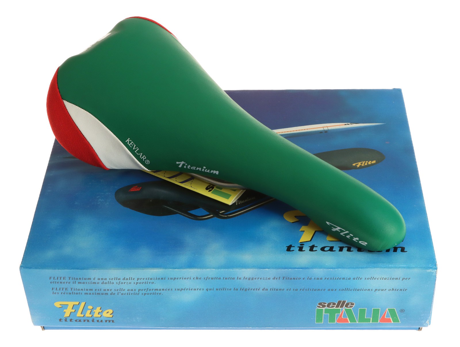 Selle Italia Flite Saddle Titanium Green White Red Made With Kevlar NIB NOS NEW