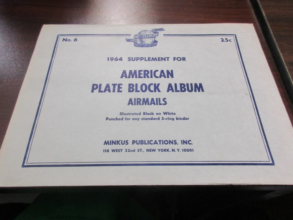 "MINKUS" 1964  SUPPLEMENT AMERICAN PLATE BLOCK ALBUM  #6    W/FREE SHIPPING!!!