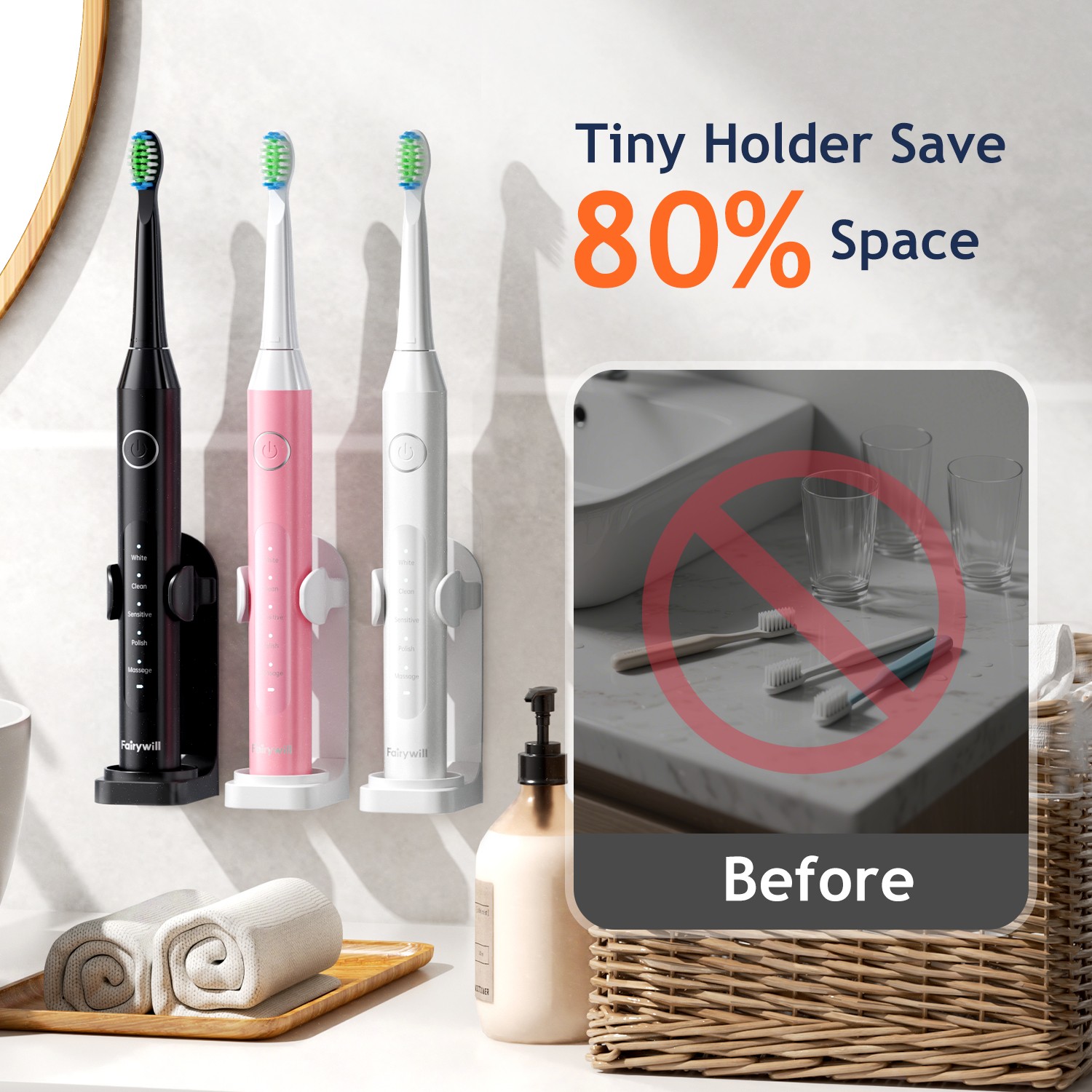 Fairywill Electric Toothbrush Sonic Toothbrush USB Rechargeable 6 Heads 5 Modes